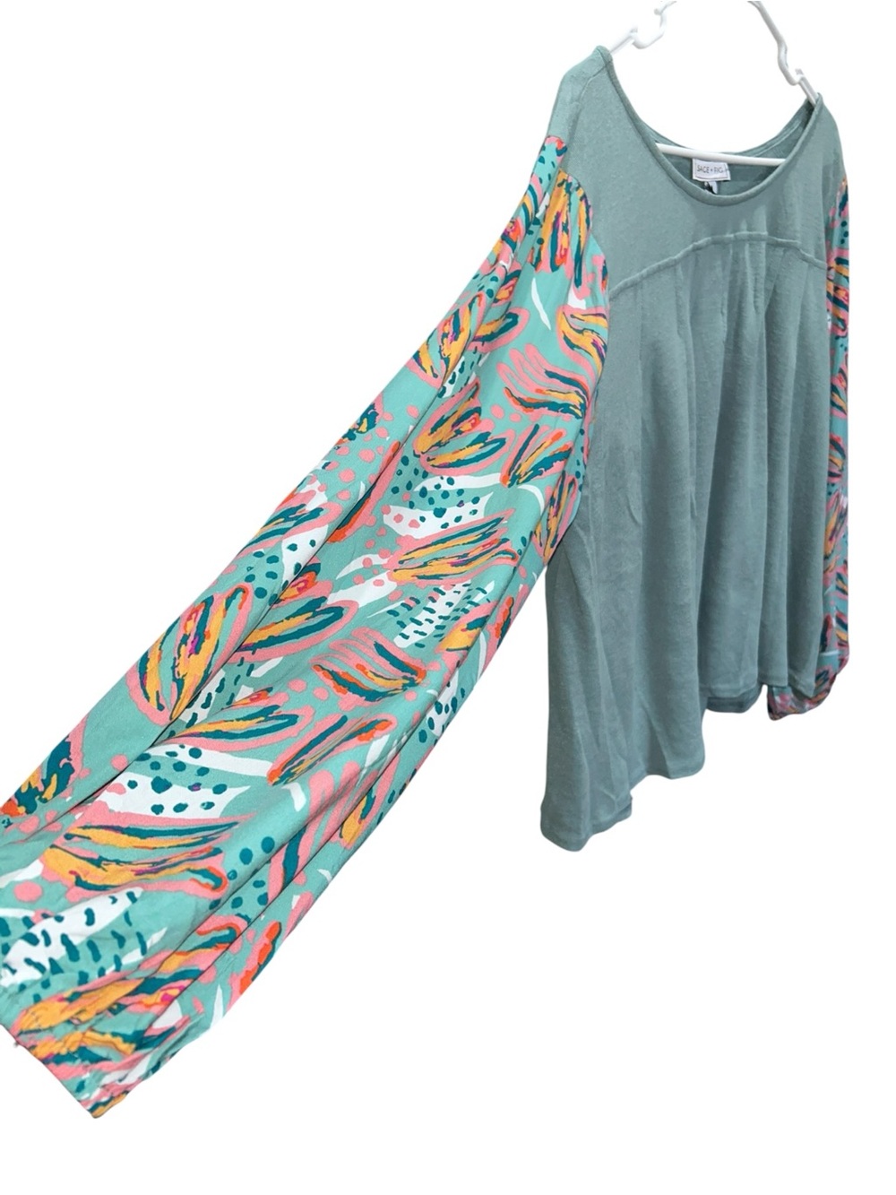 NWT Sage + Fig Pleated Front Balloon Sleeve Boho Top Sage Green M - Picture 6 of 9